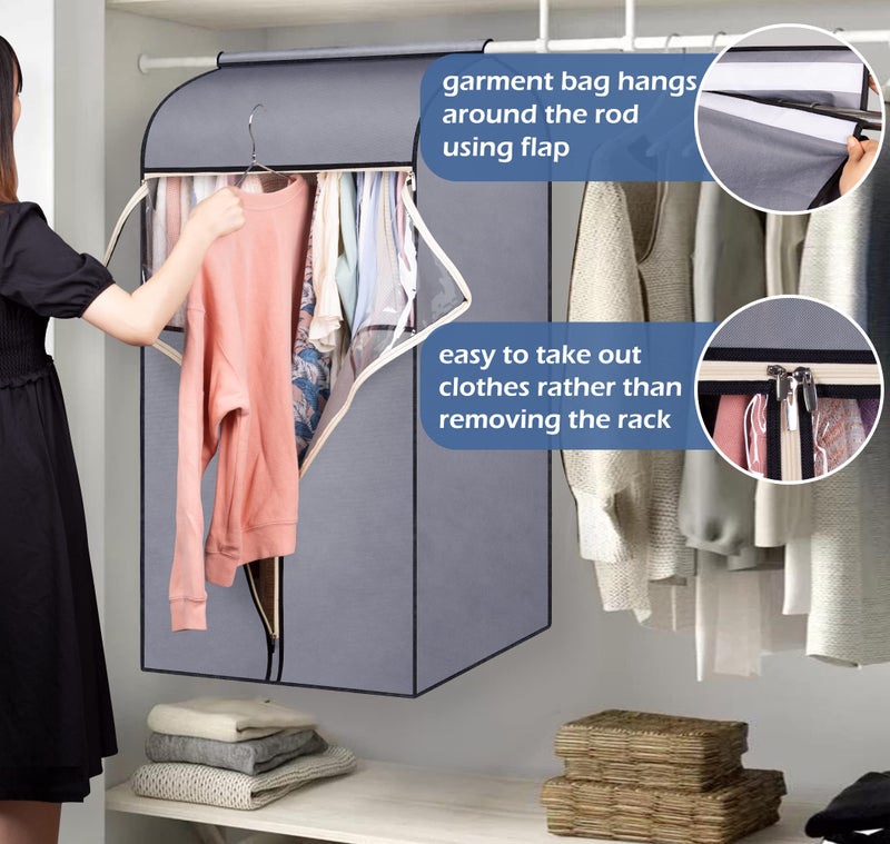 SLEEPING LAMB 43'' Garment Bags for Closet Storage with Zippers Completely Closed Wardrobe for Hanging Clothes Suits Coats Cover, 2 Packs, Grey(Hanging Rod Not Included) - Image 2